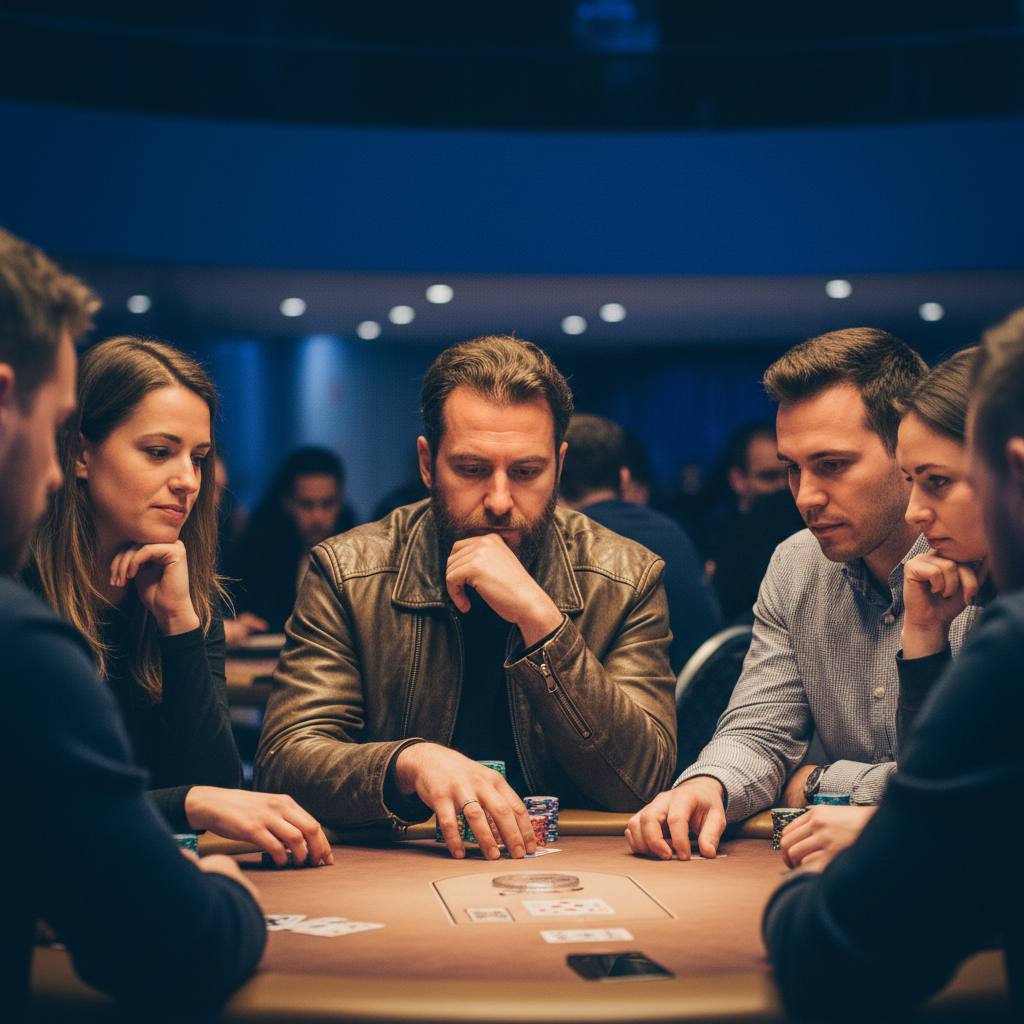 Poker players at a tournament table